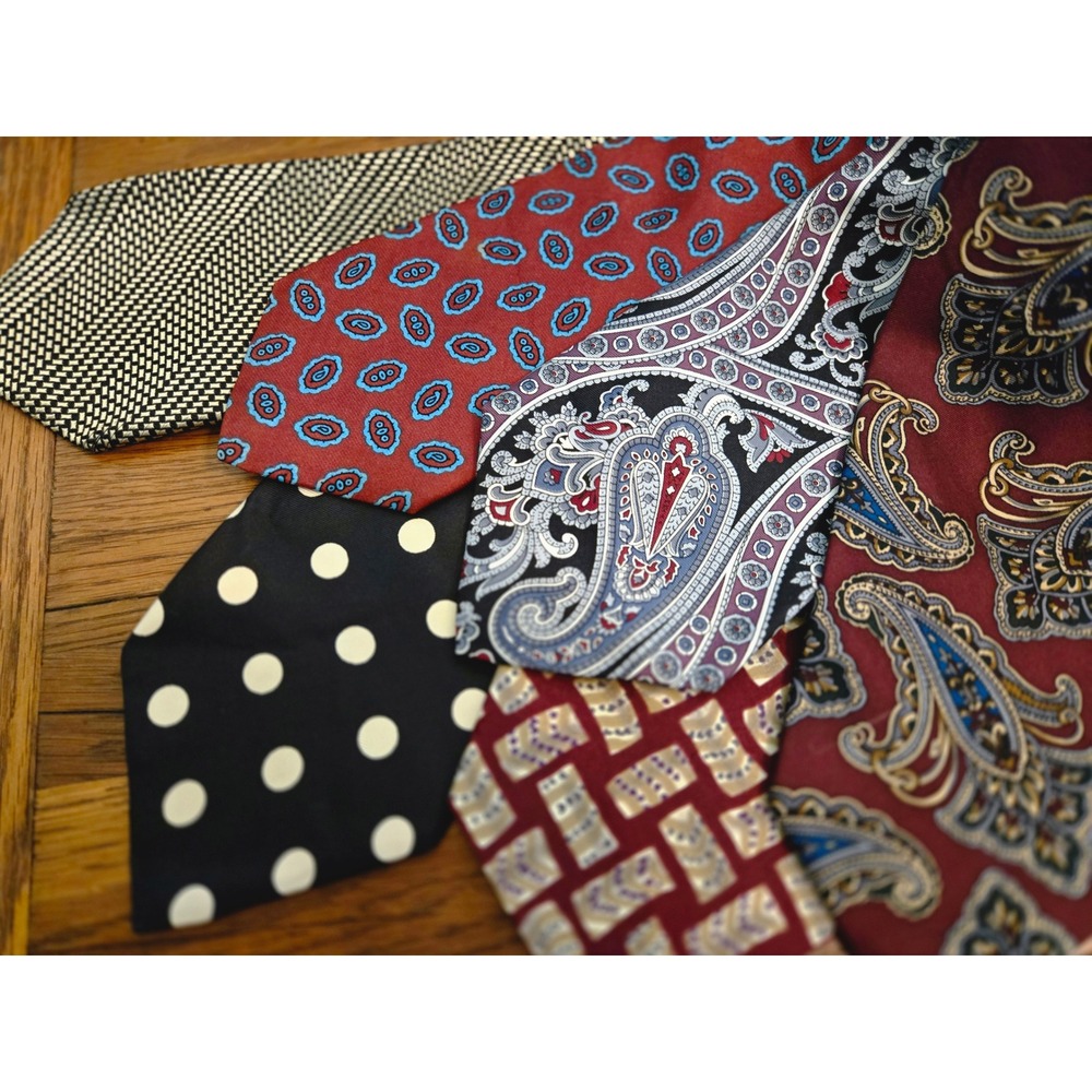 Mens Designer Silk Necktie Lot of 6 Black Red Ellis Stafford Paisley Polka craft